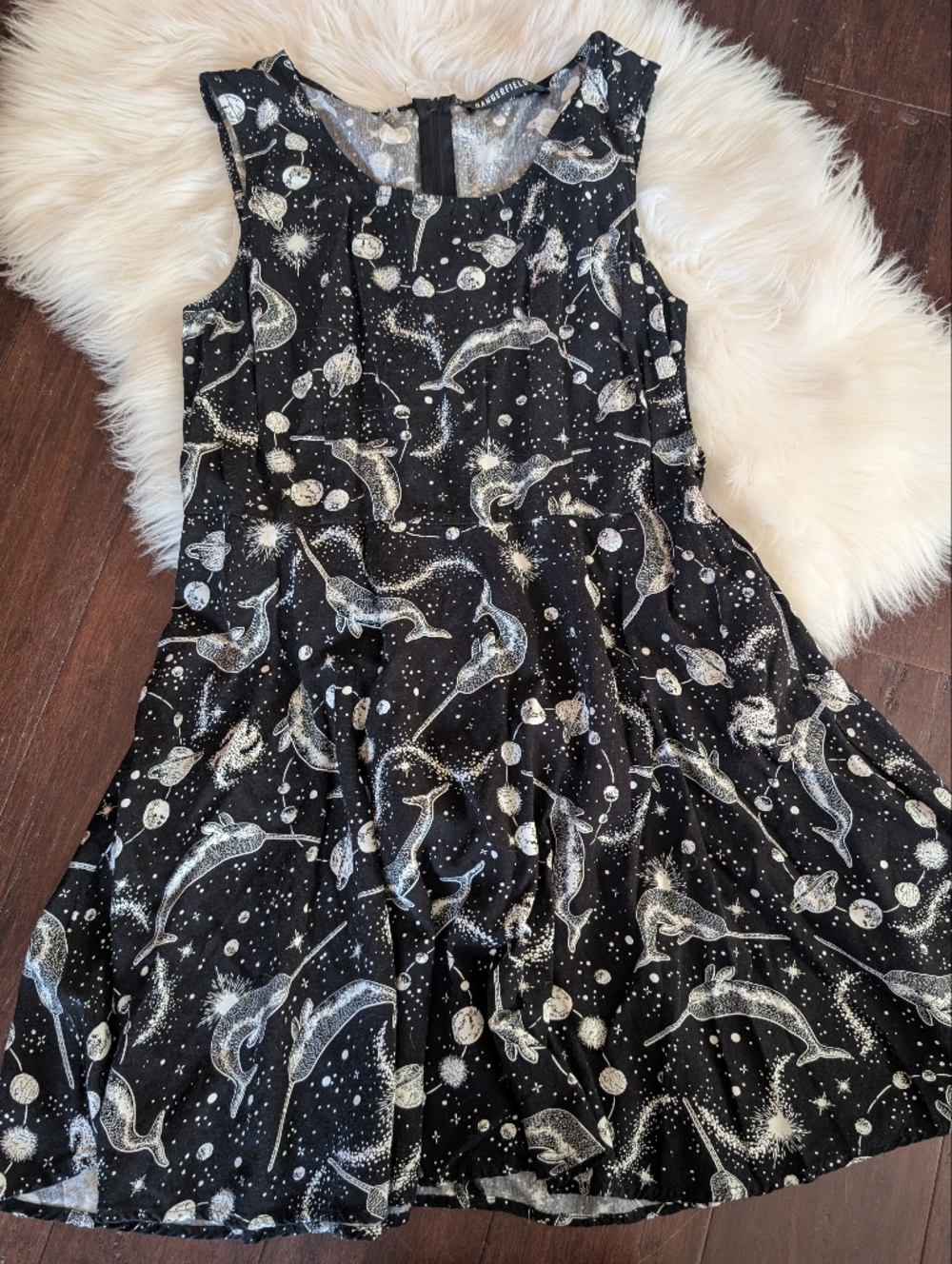 Dangerfield Size 14 Black Celestial Cosmic Narwhal Print Sleeveless Dress 8-10 M